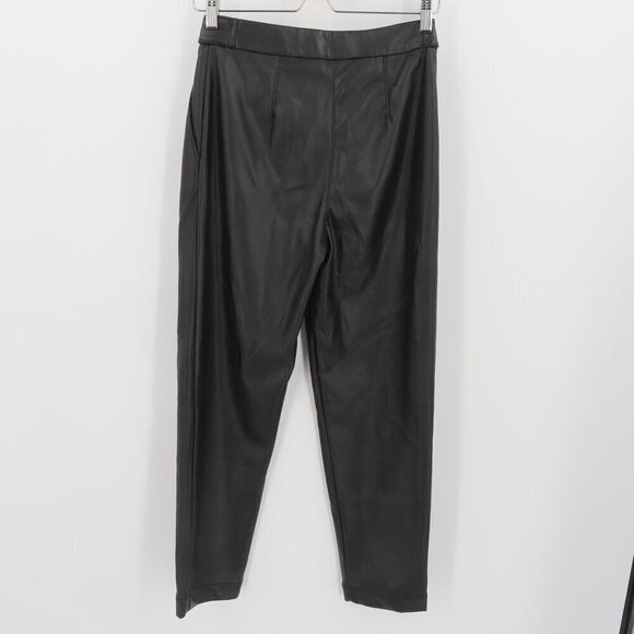 LOFT Womens 00 Solid Black Faux Leather Trouser Pants Gold Buttons Has Pockets - Picture 4 of 9